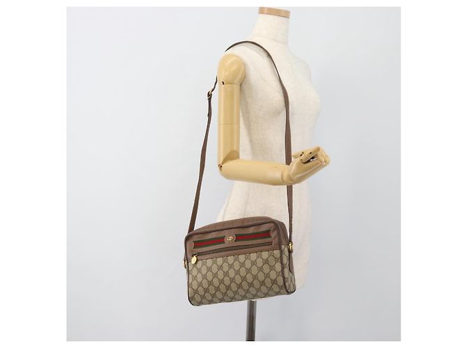 Borsa GUCCI GG Supreme Web Sherry Line PVC Beige Oro 001 113 6472 Auth 187114 D'oro - vista 24