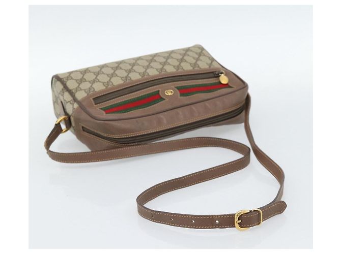 Borsa GUCCI GG Supreme Web Sherry Line PVC Beige Oro 001 113 6472 Auth 187114 D'oro - vista 7