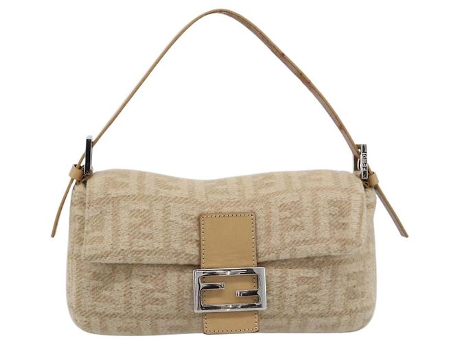 Borsa a Spalla FENDI Mamma Baguette in Tela Zucca Felt Beige Silver Auth 186896SAM Argento - vista 2