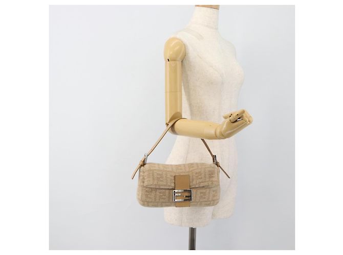 Borsa a Spalla FENDI Mamma Baguette in Tela Zucca Felt Beige Silver Auth 186896SAM Argento - vista 22