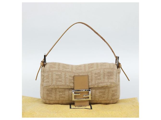Borsa a Spalla FENDI Mamma Baguette in Tela Zucca Felt Beige Silver Auth 186896SAM Argento - vista 23