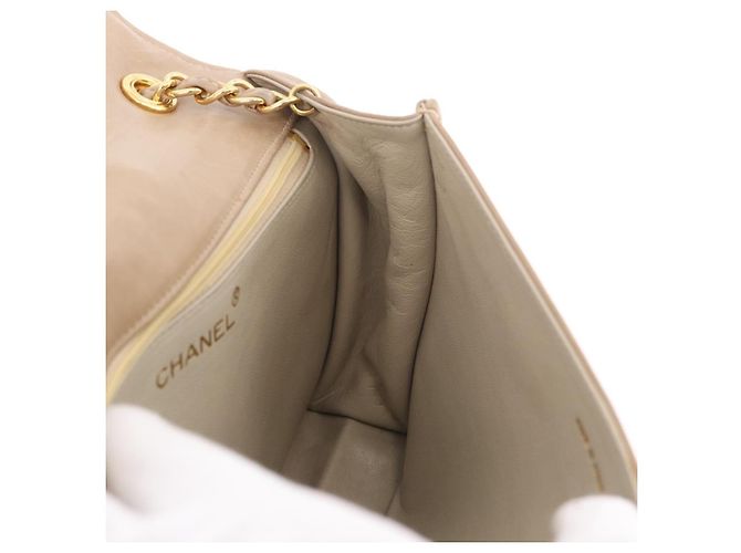 CHANEL Matelasse Chain Shoulder Bag Lamb Skin Beige Gold CC Auth 187157A D'oro - vista 20