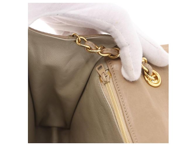 CHANEL Matelasse Chain Shoulder Bag Lamb Skin Beige Gold CC Auth 187157A D'oro - vista 22