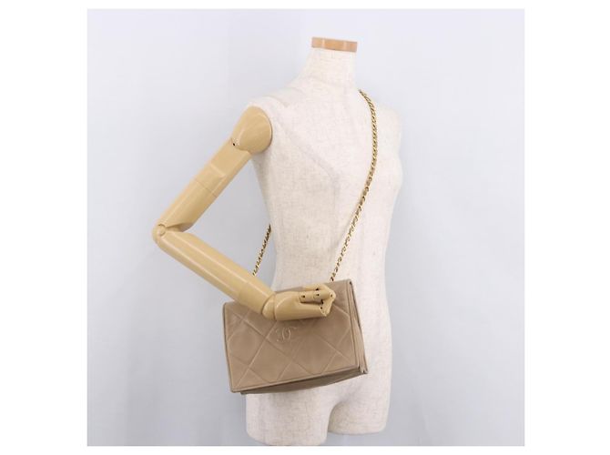 CHANEL Matelasse Chain Shoulder Bag Lamb Skin Beige Gold CC Auth 187157A D'oro - vista 25