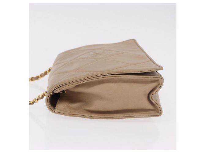 CHANEL Matelasse Chain Shoulder Bag Lamb Skin Beige Gold CC Auth 187157A D'oro - vista 6