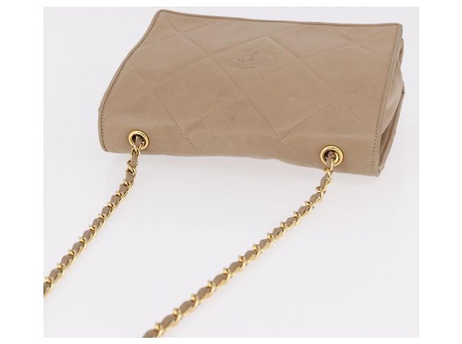 CHANEL Matelasse Chain Shoulder Bag Lamb Skin Beige Gold CC Auth 187157A D'oro - vista 7