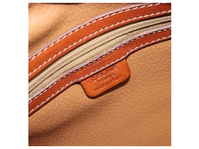 Céline Borsa CELINE Macadam Canvas PVC Pelle Marrone Oro Auth 185533 D'oro - vista 18