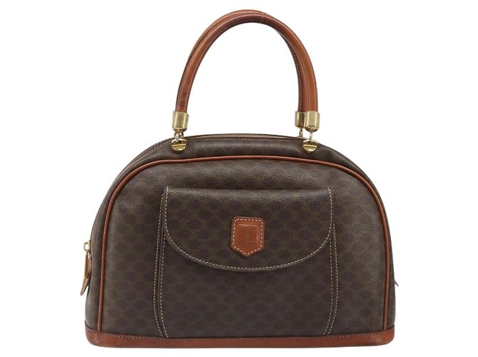 Céline Borsa CELINE Macadam Canvas PVC Pelle Marrone Oro Auth 185533 D'oro - vista 2