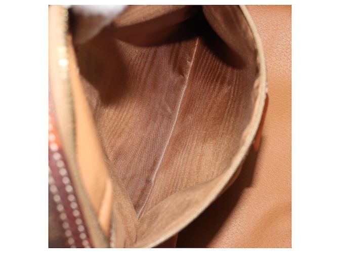 Céline Borsa CELINE Macadam Canvas PVC Pelle Marrone Oro Auth 185533 D'oro - vista 23