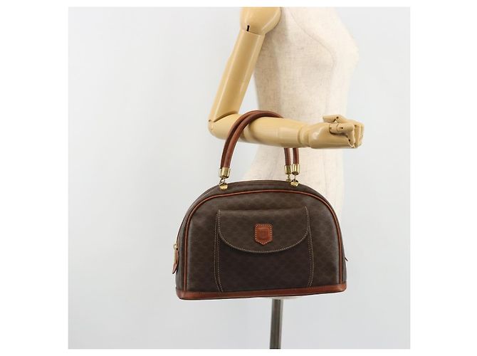 Céline Borsa CELINE Macadam Canvas PVC Pelle Marrone Oro Auth 185533 D'oro - vista 26