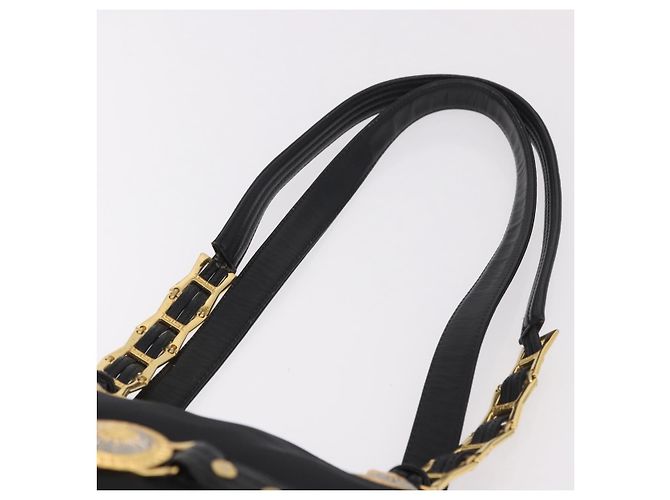 Borsa a Spalla VERSACE Nylon Nero Oro Auth 185860 D'oro - vista 14