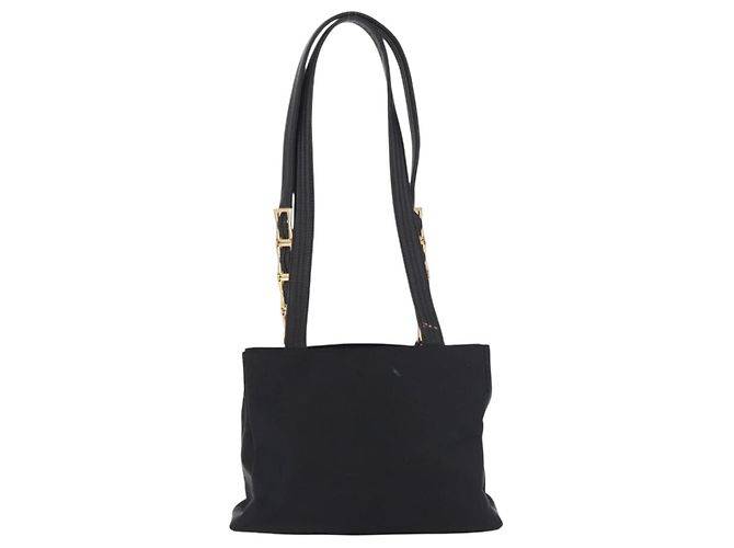 Borsa a Spalla VERSACE Nylon Nero Oro Auth 185860 D'oro - vista 2
