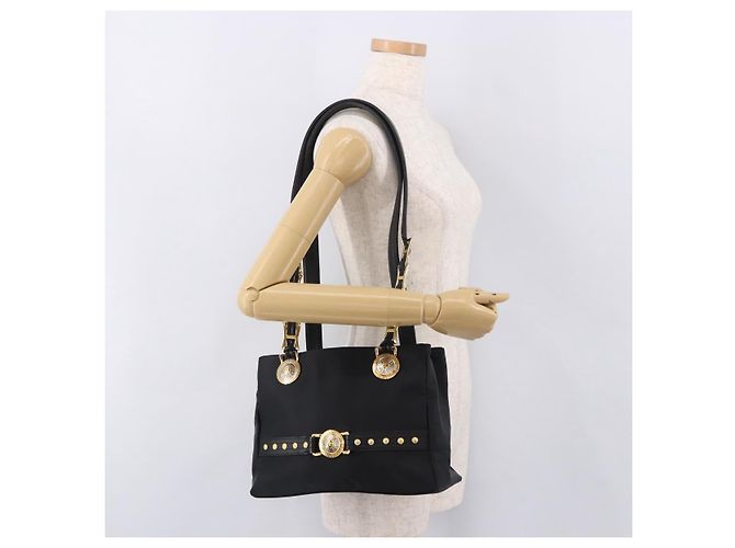 Borsa a Spalla VERSACE Nylon Nero Oro Auth 185860 D'oro - vista 29