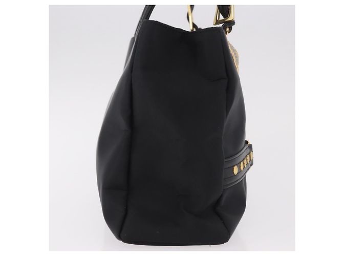 Borsa a Spalla VERSACE Nylon Nero Oro Auth 185860 D'oro - vista 5