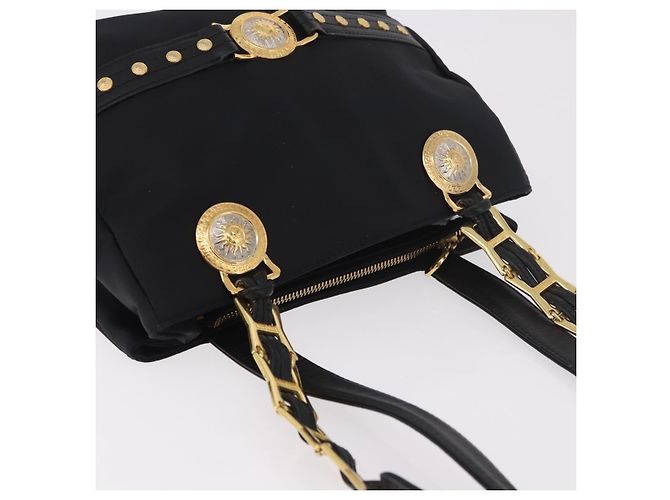 Borsa a Spalla VERSACE Nylon Nero Oro Auth 185860 D'oro - vista 7