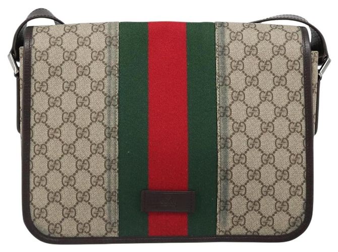 Borsa a tracolla GUCCI GG Supreme Web Sherry Line PVC Beige Rosso 180692 Auth ka4786A - vista 2
