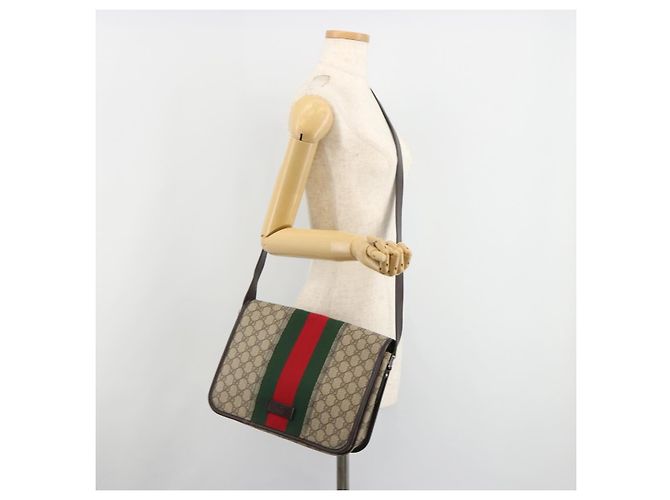 Borsa a tracolla GUCCI GG Supreme Web Sherry Line PVC Beige Rosso 180692 Auth ka4786A - vista 24