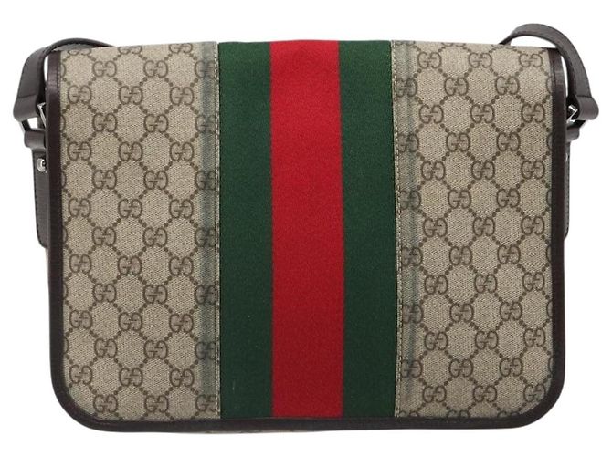 Borsa a tracolla GUCCI GG Supreme Web Sherry Line PVC Beige Rosso 180692 Auth ka4786A - vista 3