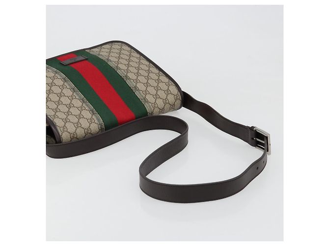 Borsa a tracolla GUCCI GG Supreme Web Sherry Line PVC Beige Rosso 180692 Auth ka4786A - vista 8