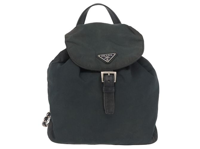 Zaino a tracolla con catena PRADA Nylon Verde Argento Auth 185902A - vista 2