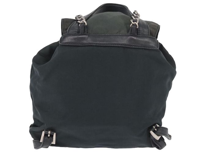 Zaino a tracolla con catena PRADA Nylon Verde Argento Auth 185902A - vista 3
