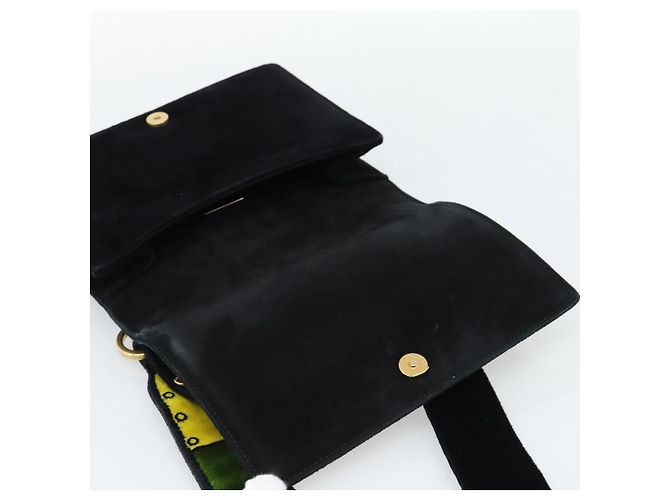 PRADA Schultertasche Samt Schwarz Gold Auth 187500V Golden - Ansicht 15