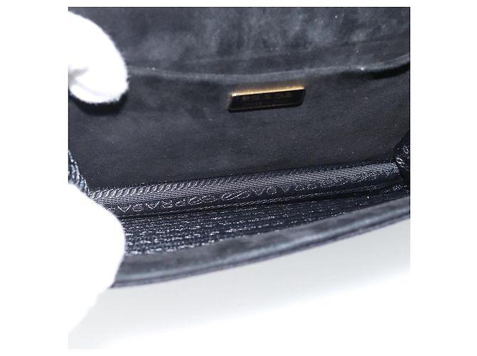 PRADA Schultertasche Samt Schwarz Gold Auth 187500V Golden - Ansicht 17