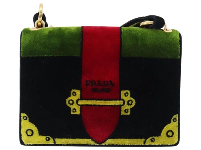 PRADA Schultertasche Samt Schwarz Gold Auth 187500V Golden - Ansicht 2