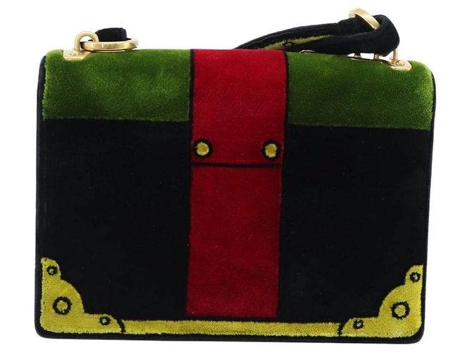PRADA Schultertasche Samt Schwarz Gold Auth 187500V Golden - Ansicht 3
