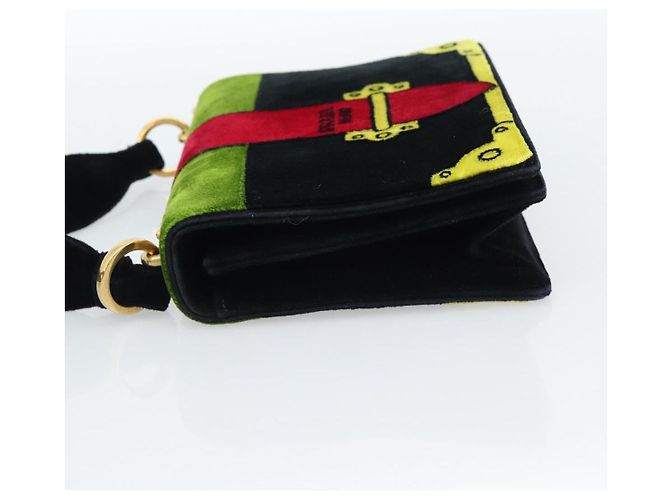 PRADA Schultertasche Samt Schwarz Gold Auth 187500V Golden - Ansicht 4