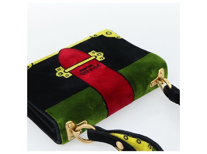 PRADA Schultertasche Samt Schwarz Gold Auth 187500V Golden - Ansicht 6