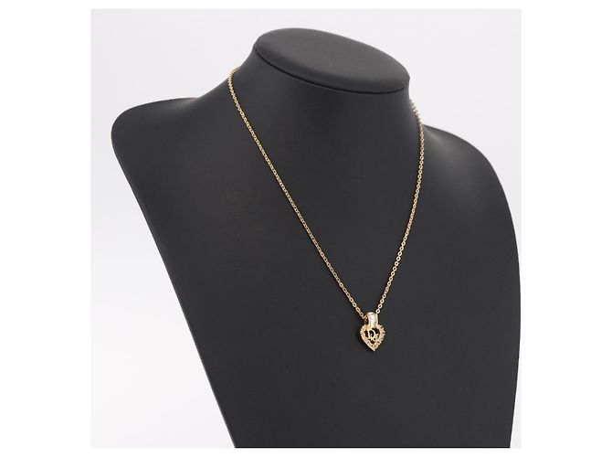 Christian Dior Strassherz-Halskette Metall Gold Auth SW2427 Golden - Ansicht 14
