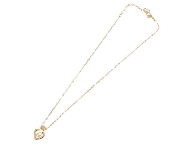 Christian Dior Strassherz-Halskette Metall Gold Auth SW2427 Golden - Ansicht 8
