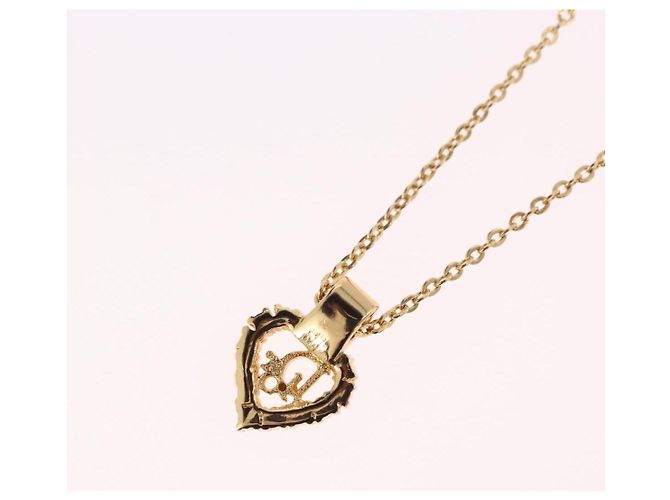 Christian Dior Strassherz-Halskette Metall Gold Auth SW2427 Golden - Ansicht 9