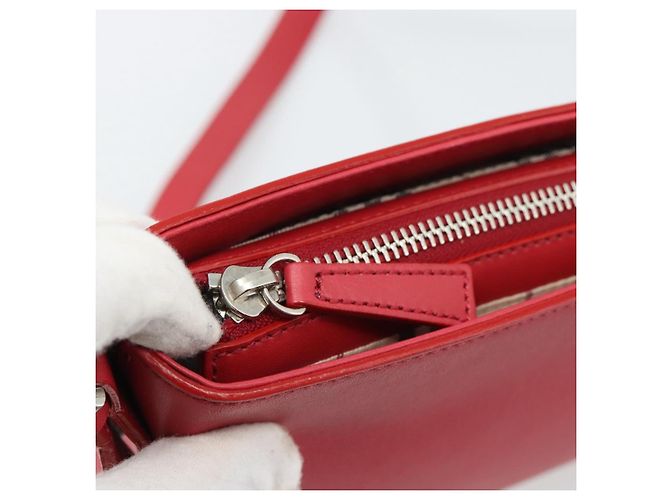 BURBERRY Schultertasche Leder Rot Silber Authentisch 186215A - Ansicht 15