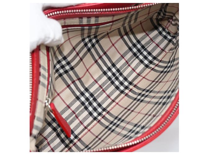 BURBERRY Schultertasche Leder Rot Silber Authentisch 186215A - Ansicht 16