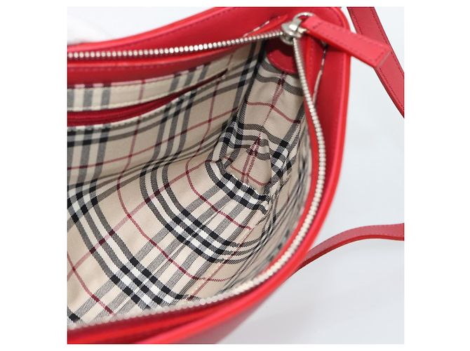 BURBERRY Schultertasche Leder Rot Silber Authentisch 186215A - Ansicht 17