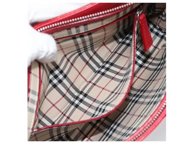 BURBERRY Schultertasche Leder Rot Silber Authentisch 186215A - Ansicht 20