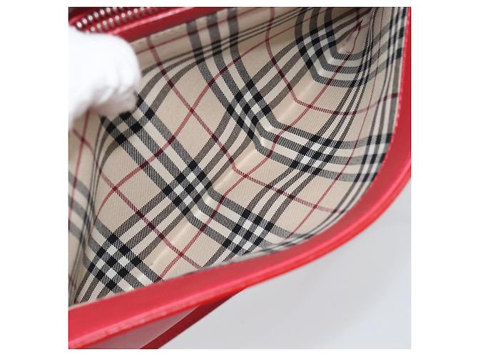 BURBERRY Schultertasche Leder Rot Silber Authentisch 186215A - Ansicht 21