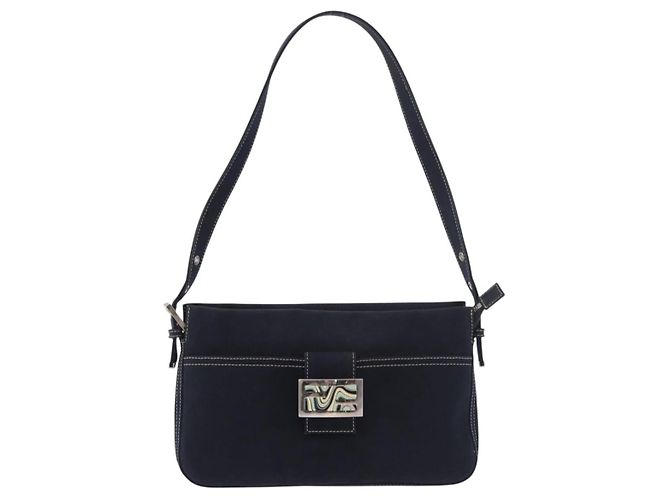 Borsa a tracolla FENDI Mamma Baguette in tela blu navy e argento Auth 186897V - vista 2