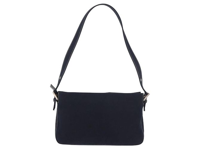 Borsa a tracolla FENDI Mamma Baguette in tela blu navy e argento Auth 186897V - vista 3