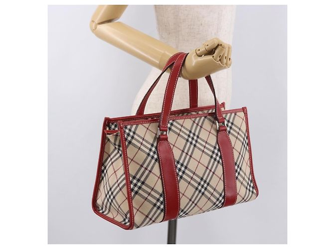 Borsa a mano BURBERRY Nova Check Blue Label in tela Beige Silver Auth 186841A Argento - vista 21