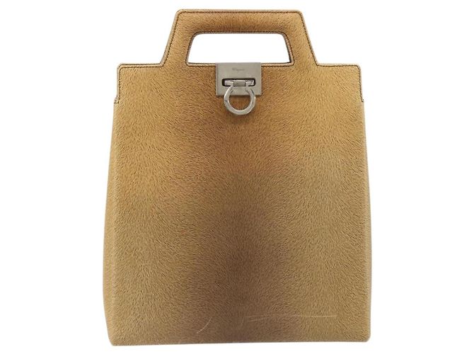Borsa a tracolla Salvatore Ferragamo Gancini in pelle beige argento Auth 185544 - vista 2