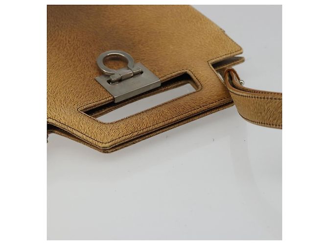 Borsa a tracolla Salvatore Ferragamo Gancini in pelle beige argento Auth 185544 - vista 7