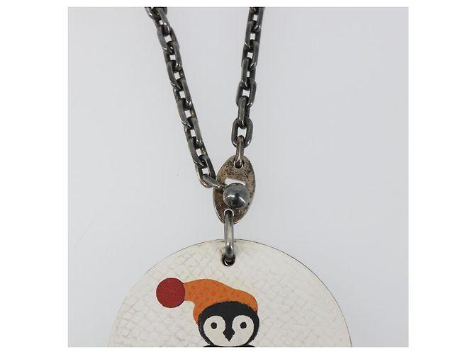 Hermès Charm Penguin in pelle bianca HERMES Auth 185783M Bianco - vista 5