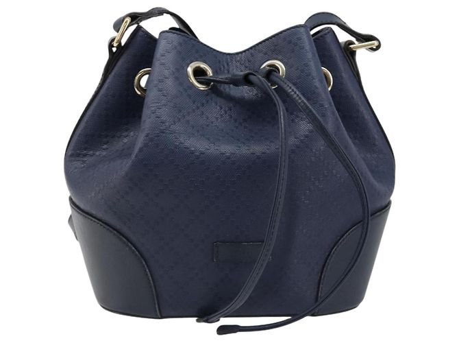 Borsa a Spalla GUCCI Diamante in Pelle Blu Navy e Oro 354229 Auth ka4767 D'oro - vista 2
