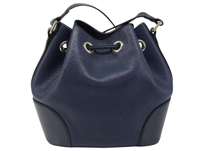 Borsa a Spalla GUCCI Diamante in Pelle Blu Navy e Oro 354229 Auth ka4767 D'oro - vista 3