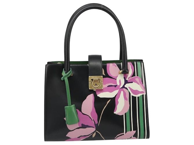 Borsa a mano Salvatore Ferragamo Gancini Pelle Nera e Oro Auth 185609A Nero D'oro - vista 2