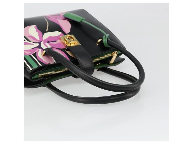 Borsa a mano Salvatore Ferragamo Gancini Pelle Nera e Oro Auth 185609A Nero D'oro - vista 7