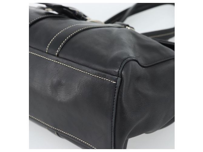 Bolso Tote PRADA de piel negro con detalles plateados Auth 187659V Plata - vista 10